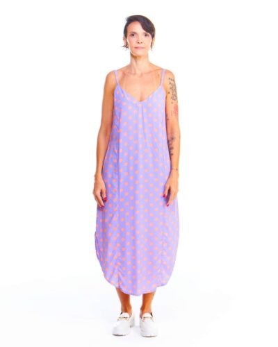 Vestido Alça Estampado Lilás Midi de Viscose