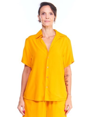 Camisa Feminina Viscose Amarela Manga Curta