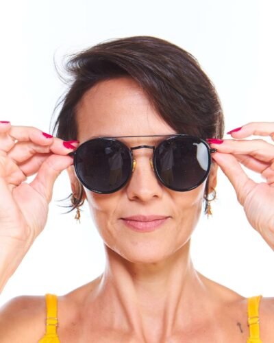 Óculos Preto Redondo Unisex de Sol Metal