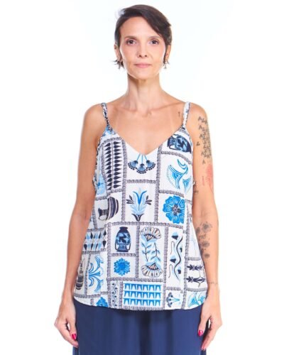 Blusa de Alça Estampada Azul de Viscose