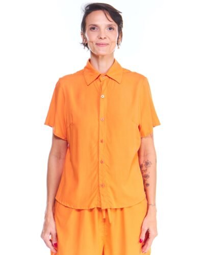 Camisa Feminina Viscose Laranja Manga Curta
