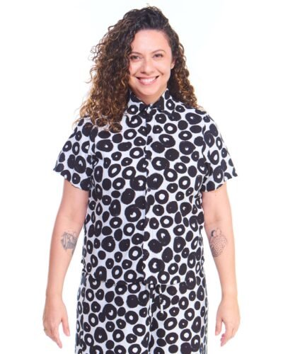 Camisa Feminina Viscose Estampada Branca Manga Curta