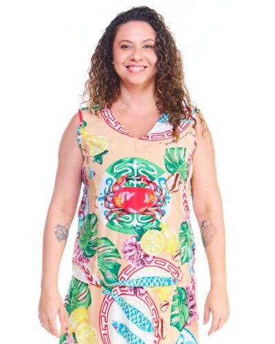Regata Feminina Estampada Salmão de Viscose