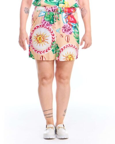 Bermuda Viscose Feminina Salmão Estampada