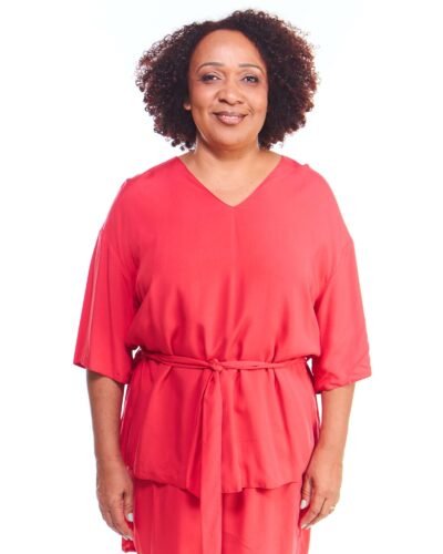 Blusa Oversized Feminina Vermelha de Viscose Manga 3/4