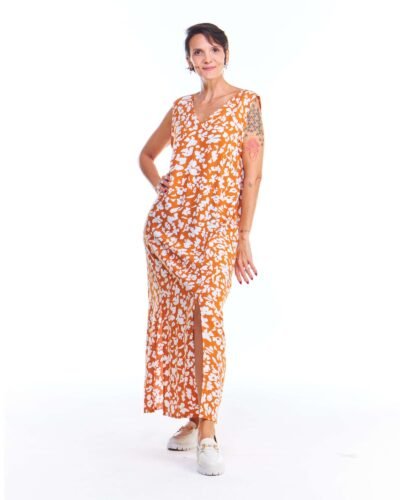 Vestido Regata Estampado Mostarda Midi de Viscose