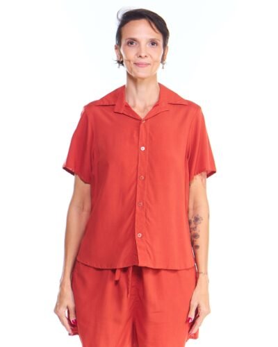 Camisa Feminina Viscose Terracota Manga Curta